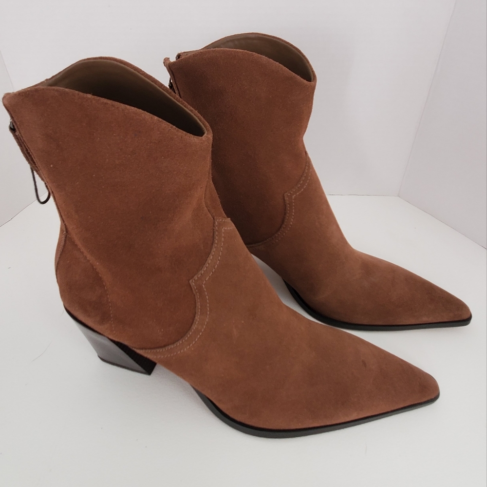 Zara Split Leather Brown Heeled Ankle Boots Size 9